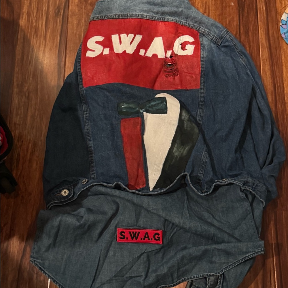 S.W.A.G Denim Jacket with Red and Blue Accents